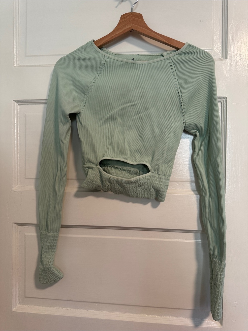 FP Movement by Free People Sage Green Long Sleeve Cutout Top